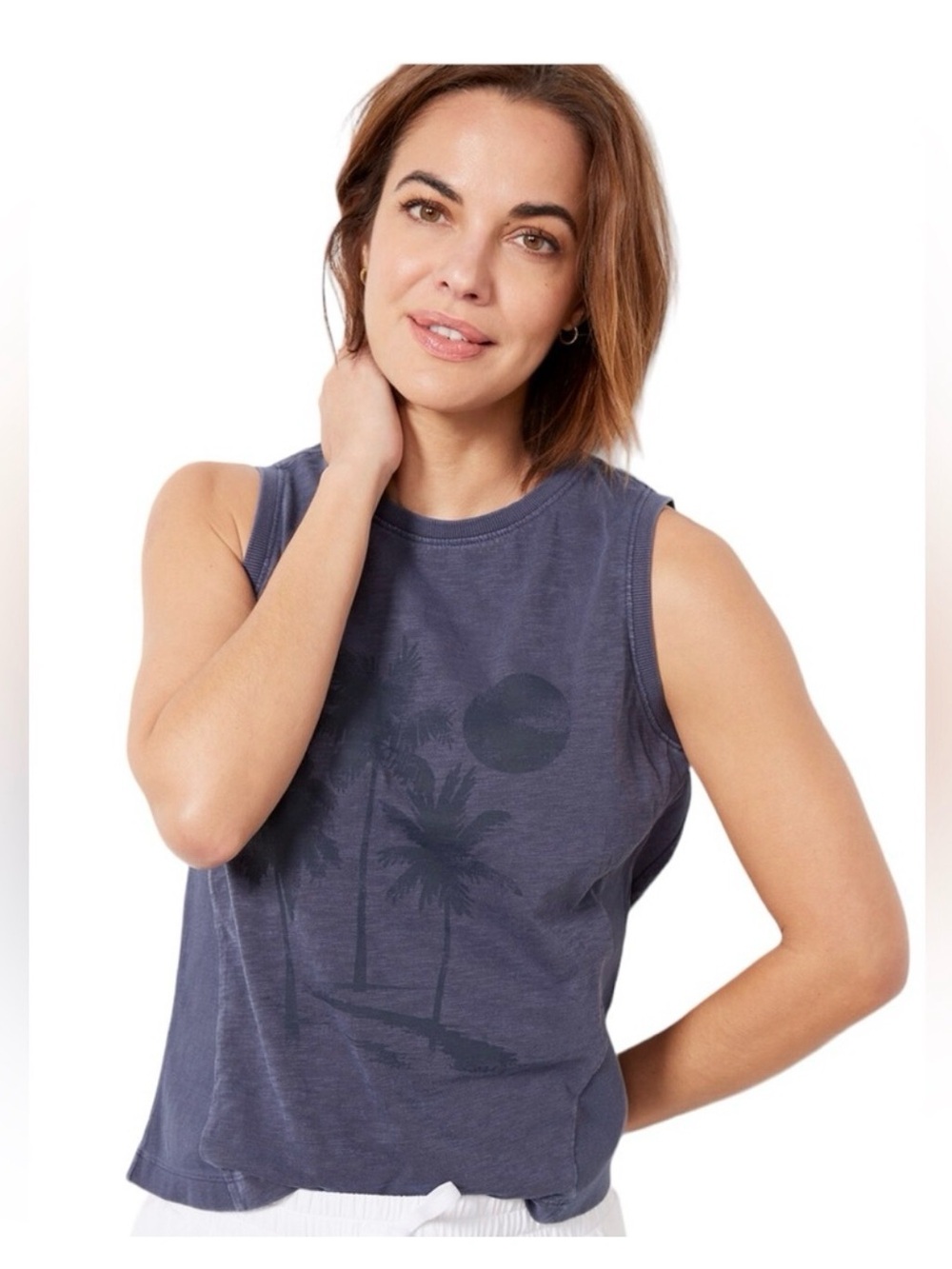 Evereve Leo Palm Tank Grey / Navy Size Medium